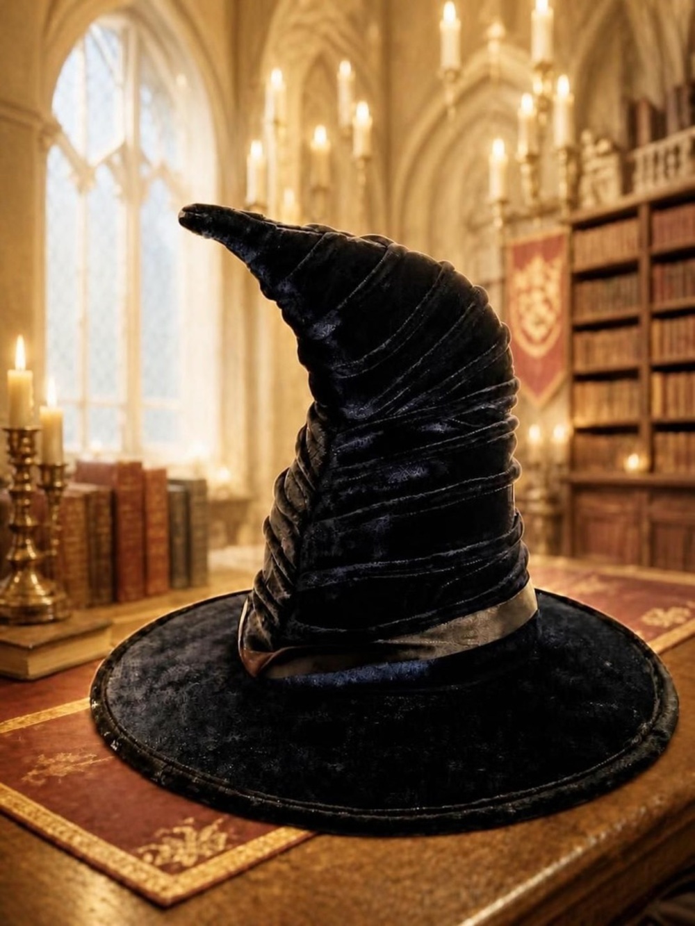 Harry Potter’Madame Hooch’ Velvet Pointed Witch Hat in Deep Blue with Black Trim